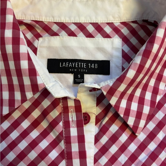 Lafayette 148 New York Red and White Checkered Shirt - Picture 2 of 4